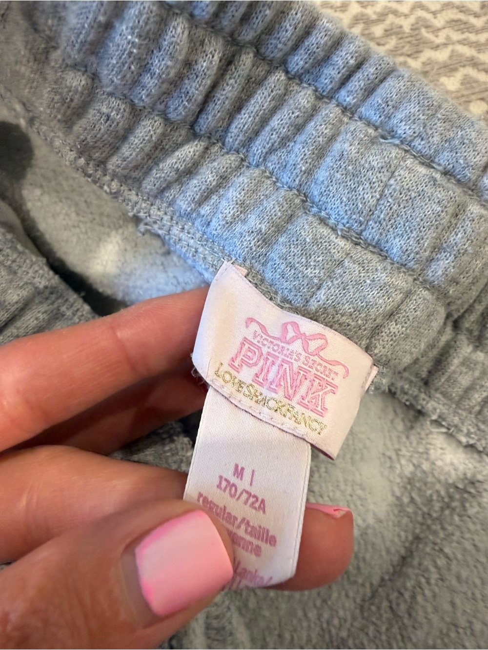 PINK x LoveShackFancy Gray Sweatpants with Pink Logo - Picture 3 of 3